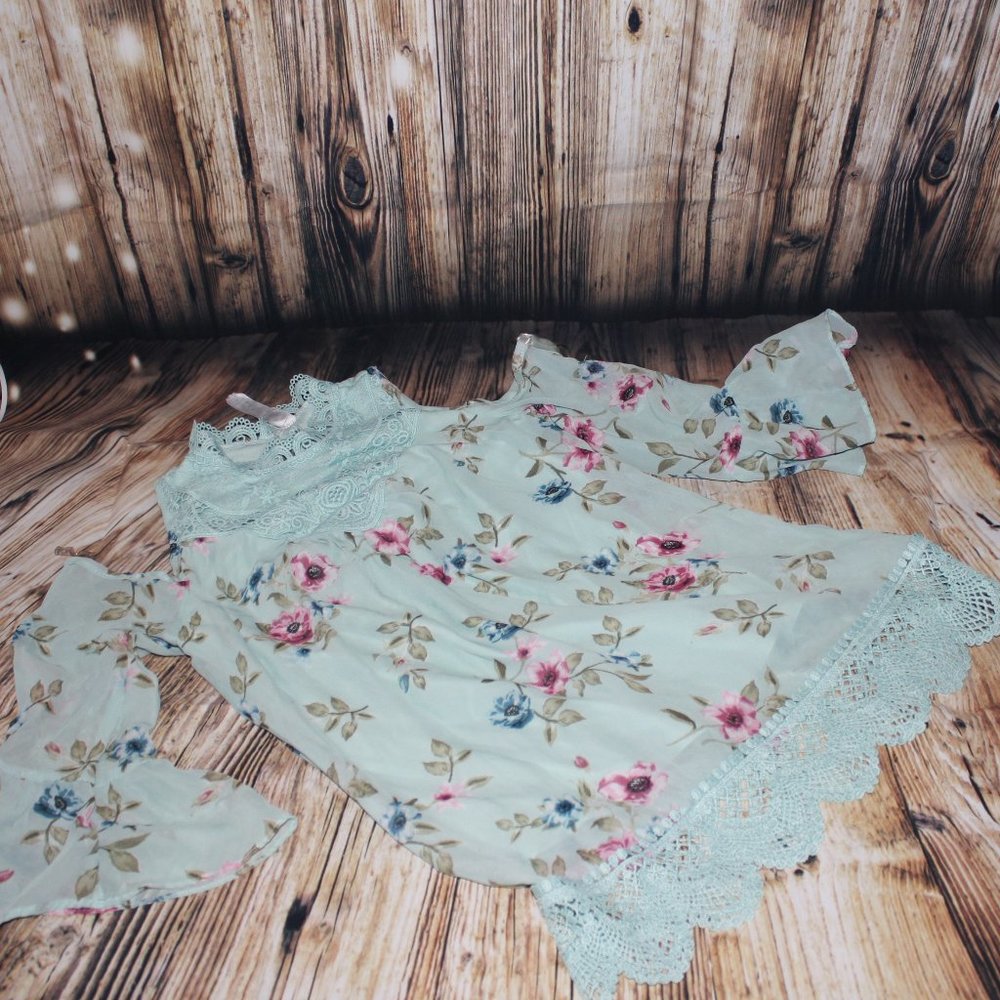 Light Blue Floral Cold Shoulder Blouse